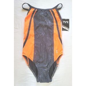 TYR Female Durafast Elite DiamondFit Swimsuit Black Orange, Size 34/M/8